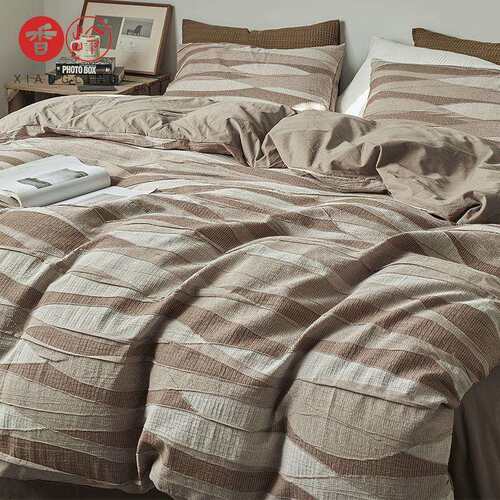 智利南部港口/Industria工业复古泡泡纱长条波纹全棉床单四件套