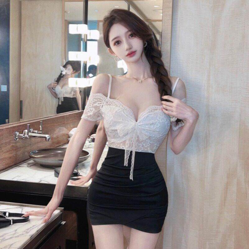 辣妹小心机蕾丝低胸性感洋装女新款吊带紧身短裙夜场上班衣服夏