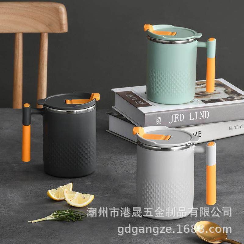 双层杯子304不锈钢内胆带盖马克杯防烫水杯儿童成人办公室随手杯