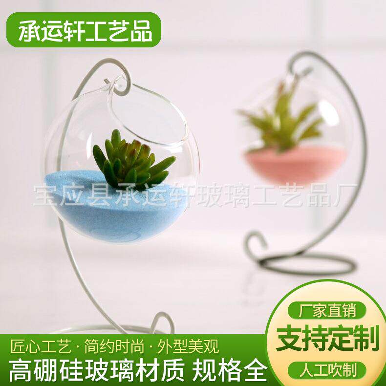 铁架悬挂花瓶 微景观生态瓶 透明玻璃多肉苔藓DIY吊球花瓶