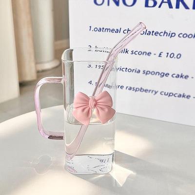 透明简约方形水杯女ins风带把手玻璃吸管杯子耐高温咖啡牛奶杯