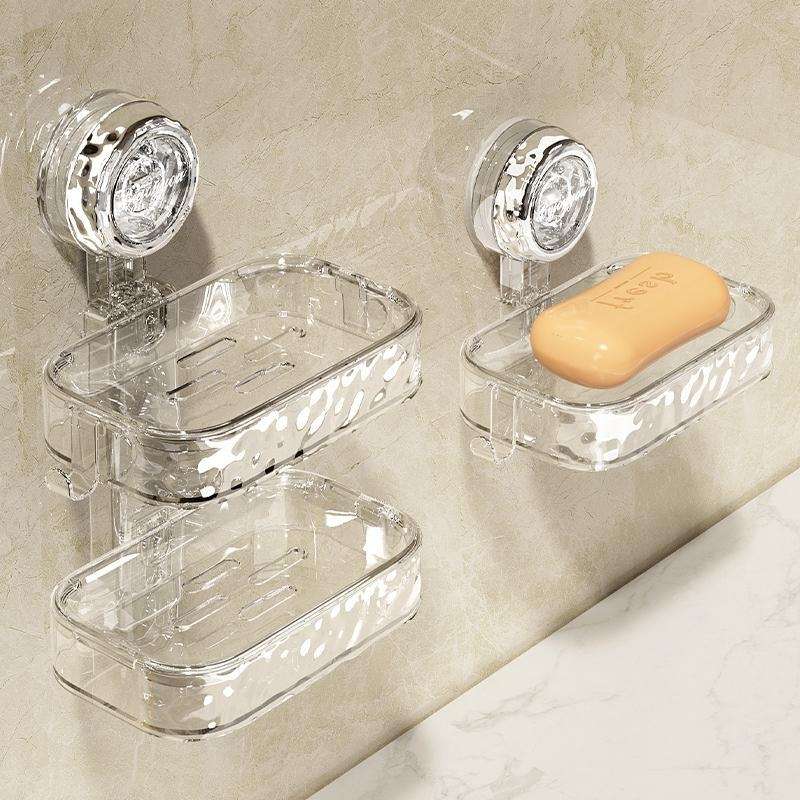 吸盘肥皂盒香皂盒壁挂式置物架免打孔墙上家用浴室双层卫生间沥水