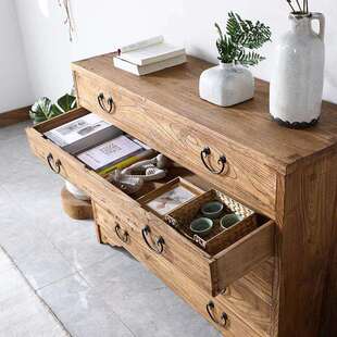 老榆木斗柜客厅餐边柜实木复古收纳柜家用茶水柜禅意自然纹理柜子