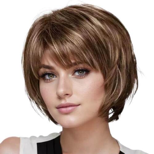 Wig middle-aged lady gradually brown short rose net