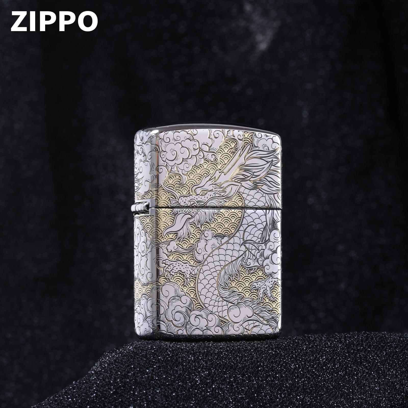 Zippo芝宝正品防风煤油砂轮打火机盔甲加厚款深刻露金祥龙送礼