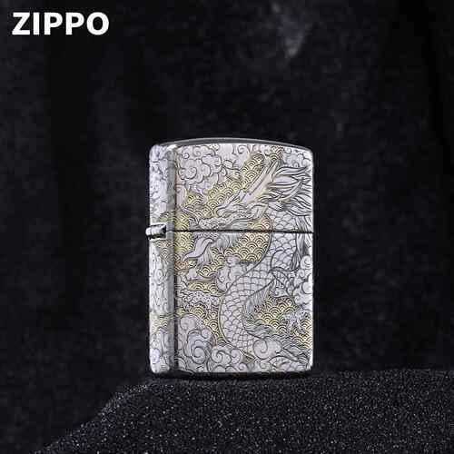Zippo芝宝正品防风煤油砂轮打火机盔甲加厚款深刻露金祥龙送礼