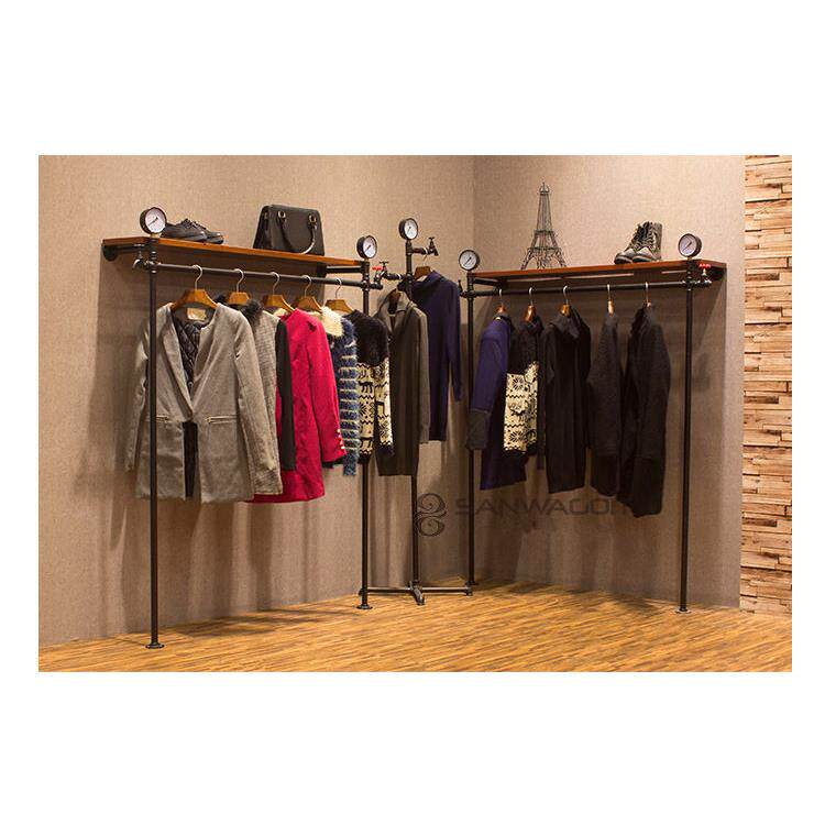 复古工业实木铁艺水管靠墙侧挂服装展示架挂衣架货架正挂衣架包邮