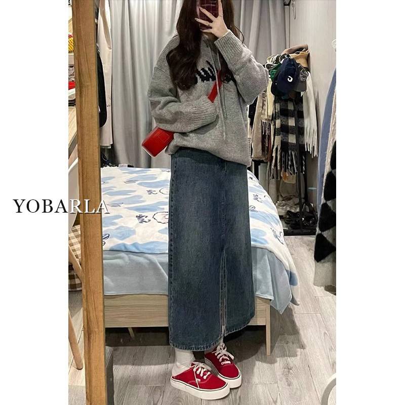 覆古开 叉牛仔半身裙女夏季高腰大尺码胖mm显瘦梨形身材中长版a字