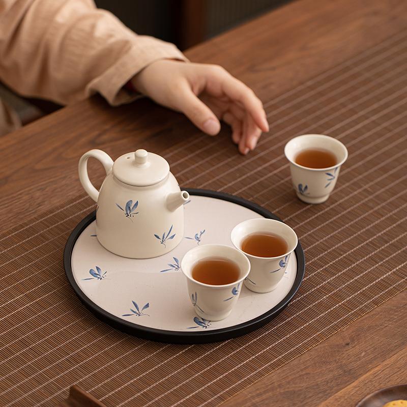 草木灰蝴蝶兰功夫茶具小套装家用酒店单人泡茶一壶三杯干泡茶盘台