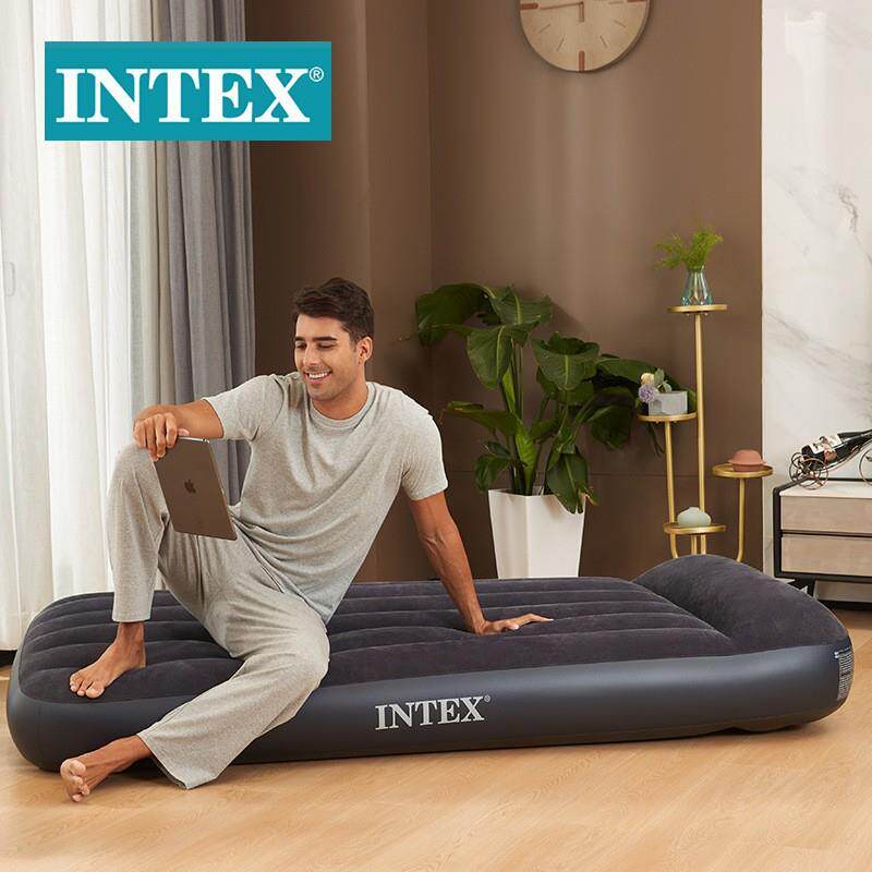 INTEX66127黑白USB内置枕头电泵单层单人线拉空气床露营充气床