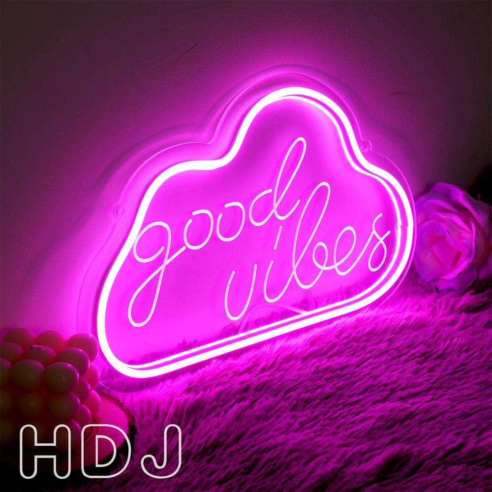 led霓虹灯Good vibes发光字广告牌雕刻亚克力店铺灯牌跨境商家