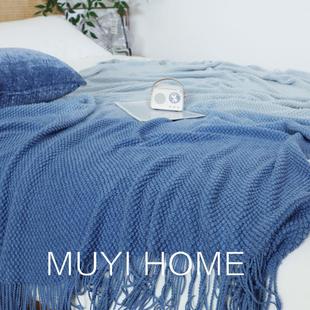 蓝毛午睡客厅毯空调毯轻尾现代宿奢盖毯毯ll沙发毯巾床渐变民简约