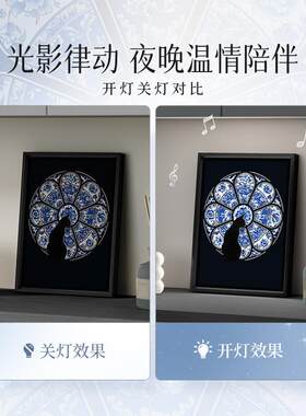 式中青花瓷韵古风音响画法桌面景音乐相框画客餐厅古典艺术装饰沙