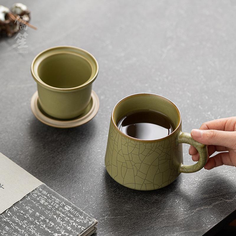 汝窑办公杯陶瓷过滤泡茶杯马克杯茶水分离茶杯带盖个人喝茶专用杯