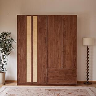 北美黑胡桃木衣柜全实木衣柜家用卧室平开门抽屉储物柜子移门衣橱