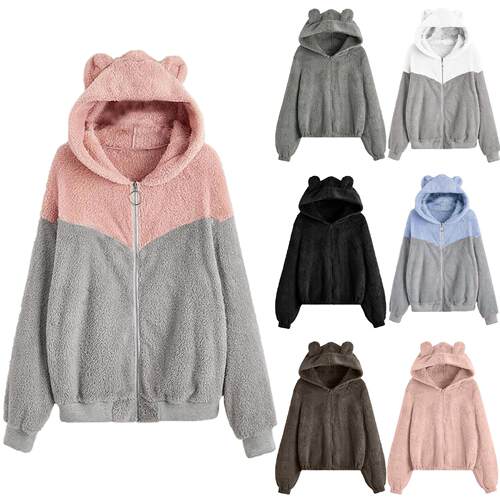 Women's hoodie hooded knitted plush cardigan jacket top