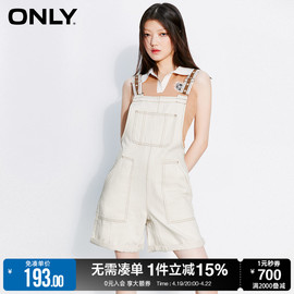 only夏季时尚印花刺绣，可调节背带短裤，牛仔裤女12327n001