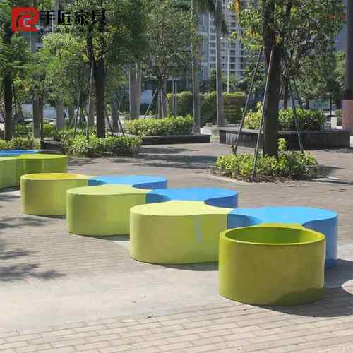 定制玻璃钢花盆座椅创意圆形组合展馆架空层商场美陈休息等候椅子