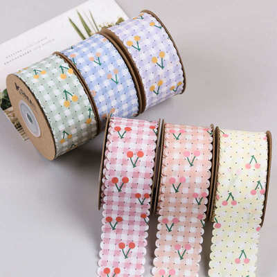 横竖纹斑点樱桃印刷织带 DIY蝴蝶结发饰领花礼帽装饰花边拼色格子