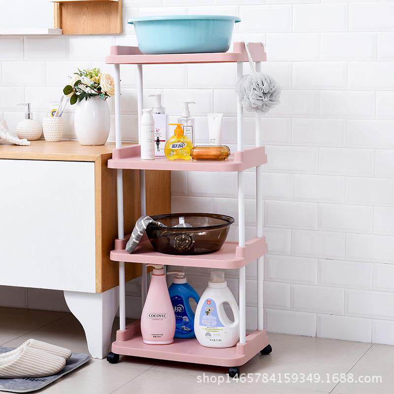 厂家直销卫生间浴室收纳架浴室置物架落地式塑料四层浴室脸盆储物