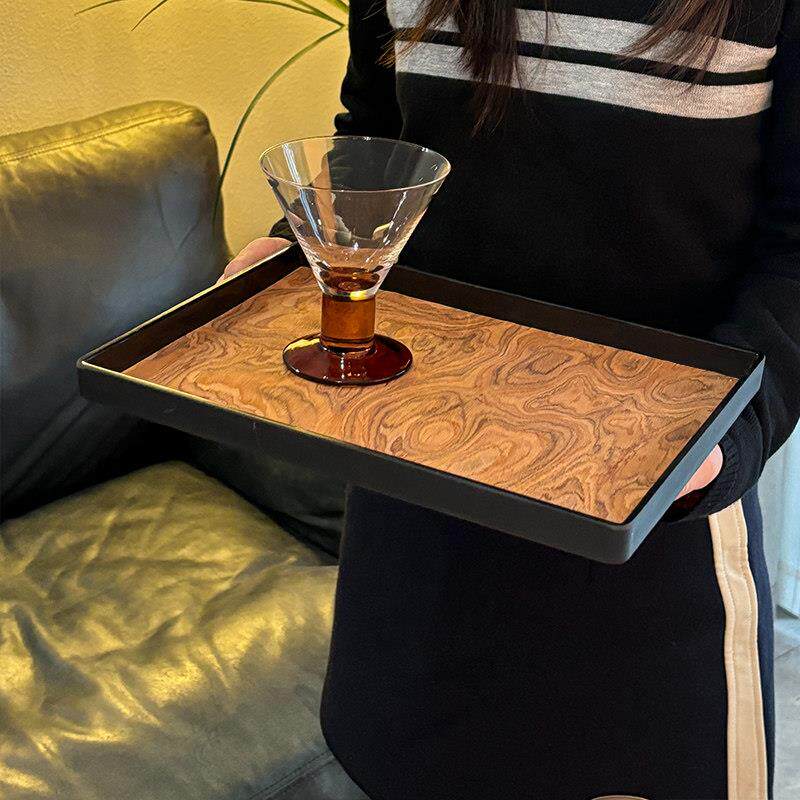 【中古】手工天然木皮托 托盘长方形轻奢家用收纳卧室香薰首饰盘