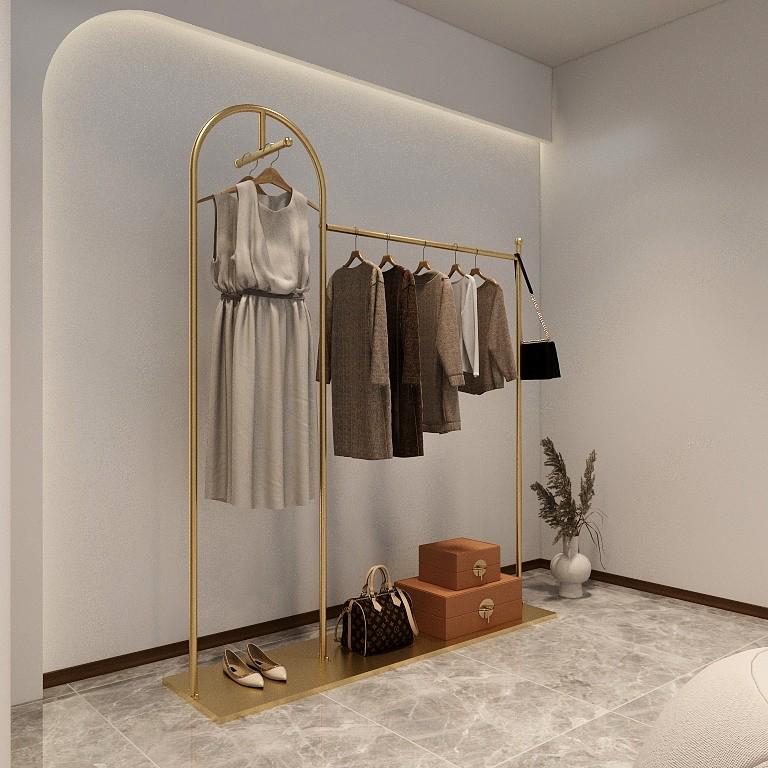 服装店展示架轻奢女装店铁艺金色陈列货架中岛落地式带板挂衣架子