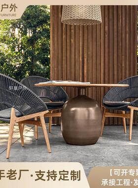 户外藤编沙发露台茶几组合休闲庭院别墅防水晒单人柚木懒人椅家具