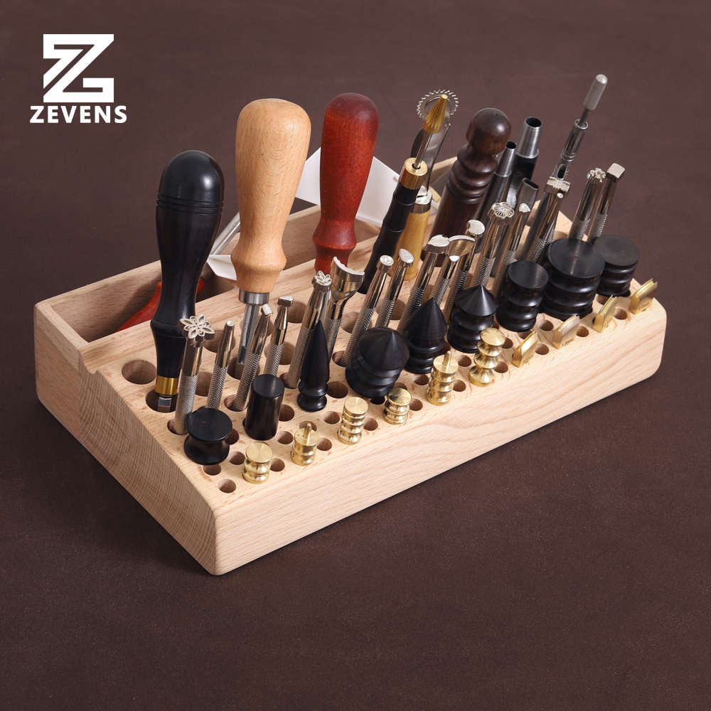 皮革工具架 升级款带方槽 榉木材质 工具整理盒 DIY钱包制作工具