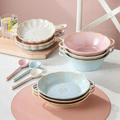 20CM Ceramic Salad Plate Sakura Relief binaural disc