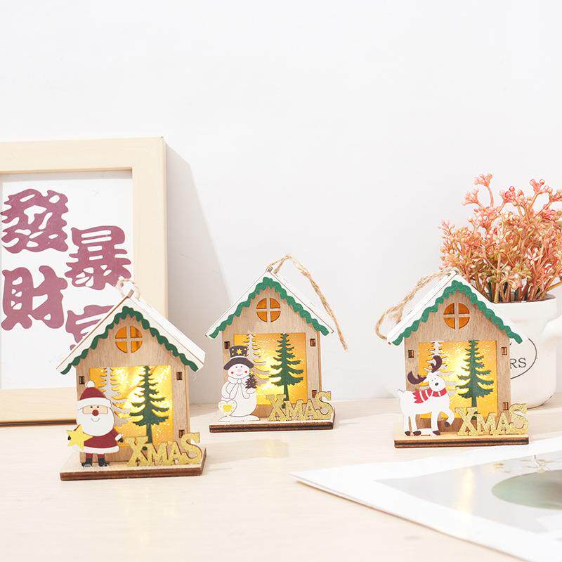 圣诞装饰品 发光小木屋 卡通雪房子圣诞树装饰DIY礼物 橱窗摆件