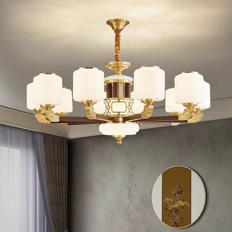 新中式铜吊灯中实木复大式楼客厅42大吊全灯国风气2024年新款灯具