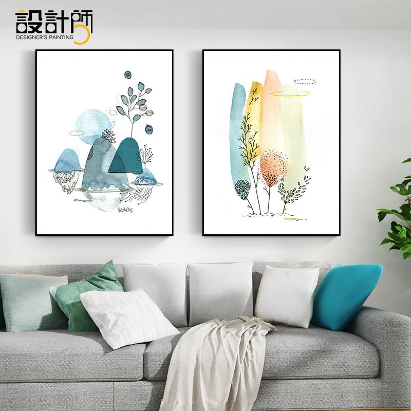 北欧风格客厅装饰画现代简约沙发背景墙挂画饭厅饭厅墙面两联壁画