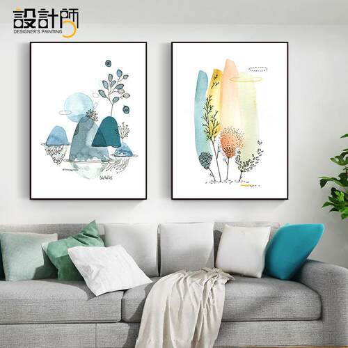 北欧风格客厅装饰画现代简约沙发背景墙挂画饭厅饭厅墙面两联壁画