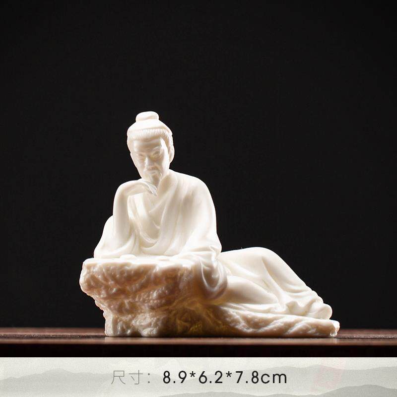 高档白瓷史历人物小陶瓷摆件家居禅书房桌面摆件宗茶室景观摆件