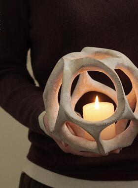 栗石侘寂风创意几何镂空球艺术装饰摆件家居客厅玄关空间设计摆设