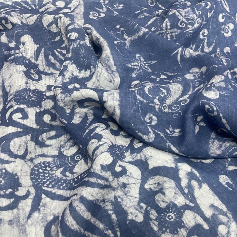 春夏款民族风旗袍洋装苧麻印花面料复古上衣小衫汉服布料 欧蒂