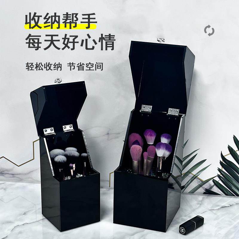 桌面黑色亚克力化妆刷收纳筒彩妆刷腮红刷眉笔收纳桶防尘
