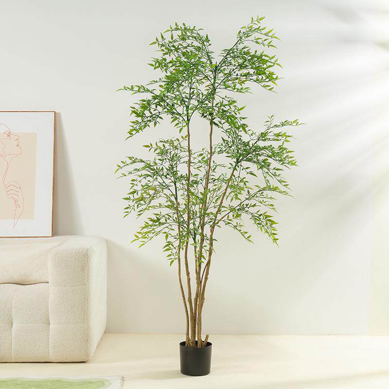 北欧风仿真绿植南天竹盆栽家居室内装饰摆件秋色绿色枫树假植物