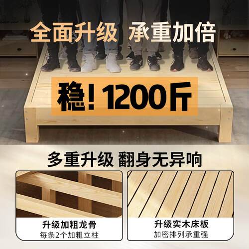 实木1WSX.5米双人床简约现代排骨床架1米2用单床人床出租床房用家