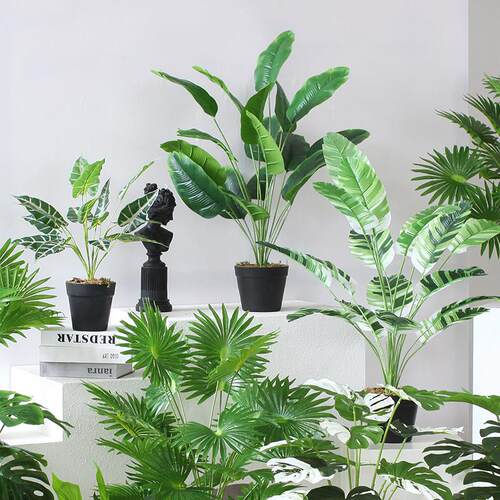 北欧风仿真植物龟背竹盆栽芭蕉叶假绿植庭院摆件家居室内景观盆景