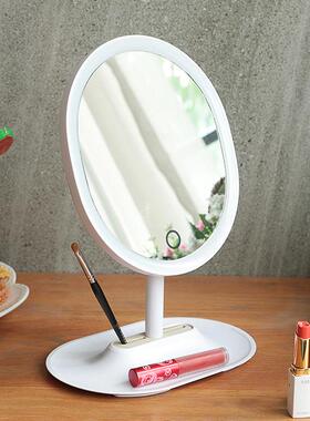 妆镜台式le灯梳妆化镜补光化桌LVE面女便携美d妆镜妆镜子小带灯网