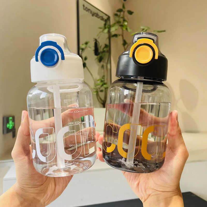日本进口品质透明塑料水杯男女生可携式水壶运动防摔耐高温小胖杯