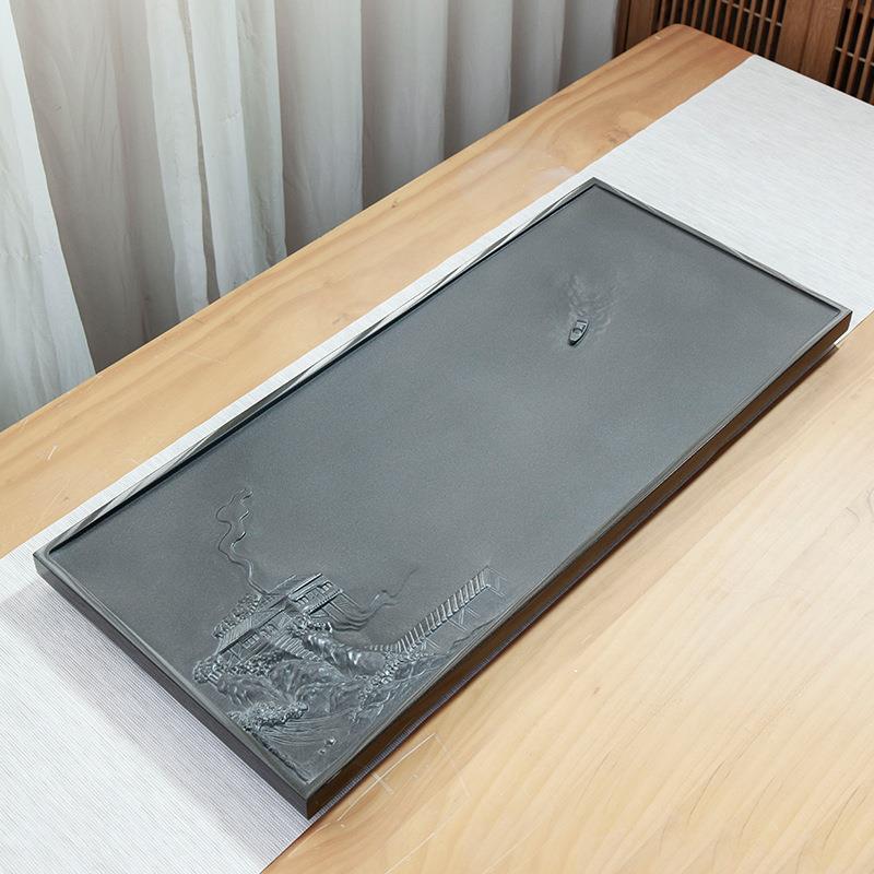 乌金石茶盘立体浮雕整块石头茶台大小号家用创意茶海厂家茶桌