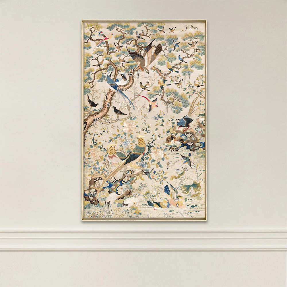 新中式东方花鸟刺绣风装饰画客厅走廊法式竖版挂画玄关书房壁挂图片