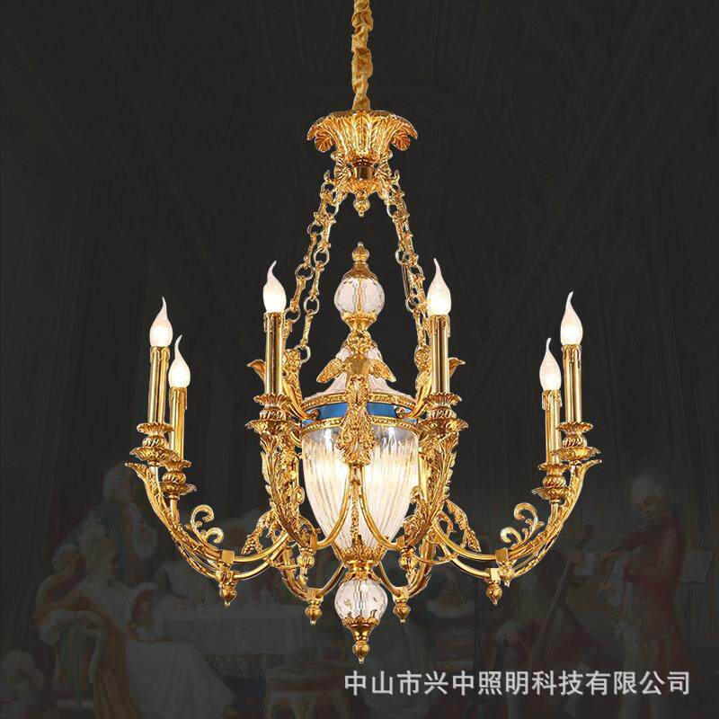 法式奢华水晶吊灯欧式全铜别墅复式客厅蜡烛灯美式复古卧室灯具
