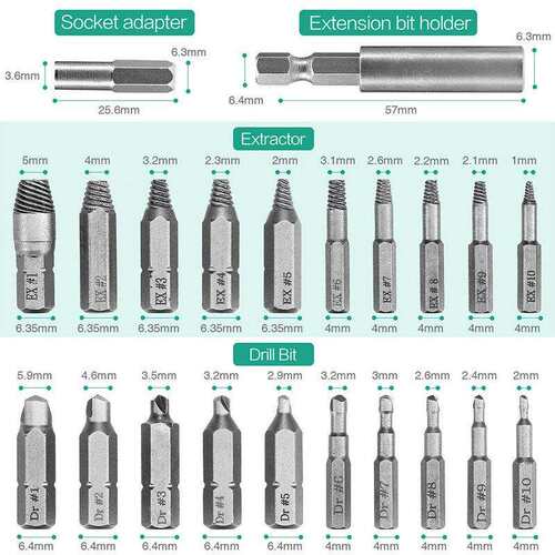 损坏螺丝取出器套装22pcs螺钉拆卸器跨境Damaged Screw Extractor
