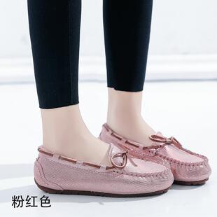 高档豆豆鞋女鞋209春季1新款平鞋真皮底平懒人拖鞋妈妈鞋休闲底鞋
