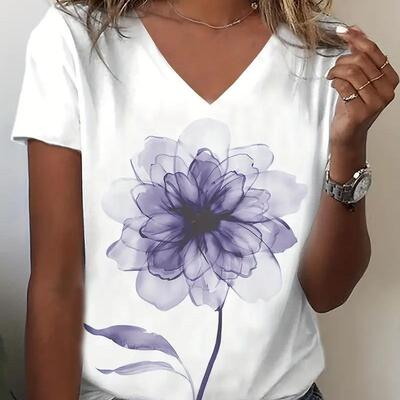 Women's V-neck plus size short sleeved T-shirt, source