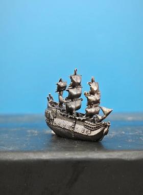 黄铜黑珍珠号加勒比海盗船帆船模型鱼缸造景摆件工艺船微景观装饰
