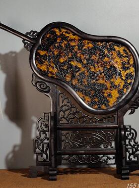 热卖檀木框古玩扇子家居装饰品小叶檀木框镶嵌扇形屏风摆件